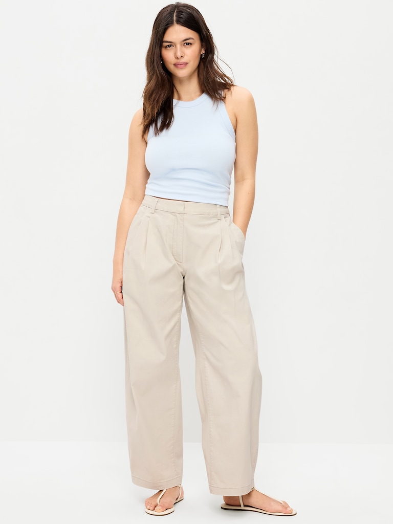Mid-Rise Twill Barrel-Leg Pants
