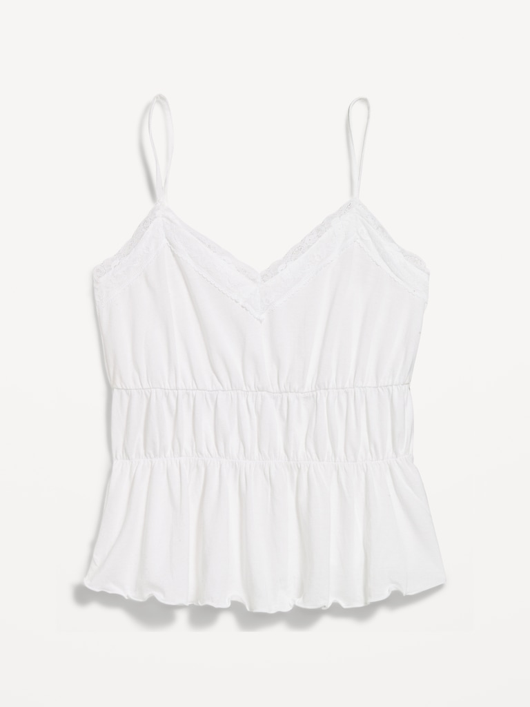 Lace-Trim Smocked-Waist Tank Top