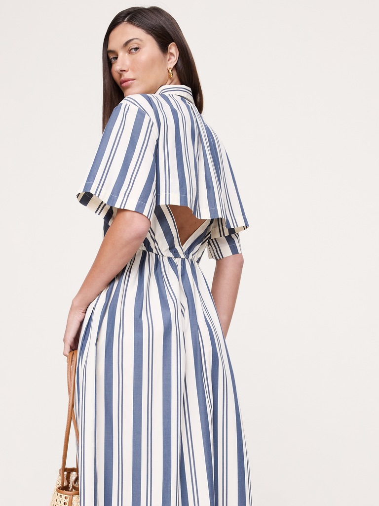 Poplin Open-Back Shirt Dress