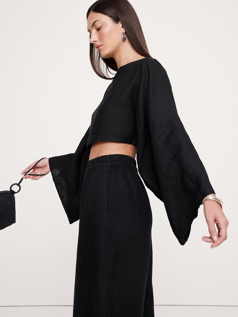 Linen Cropped Boatneck Top