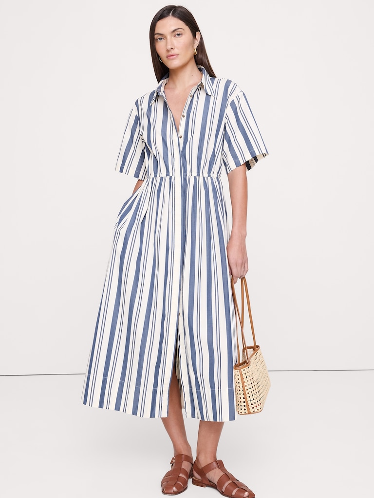 Poplin Open-Back Shirt Dress