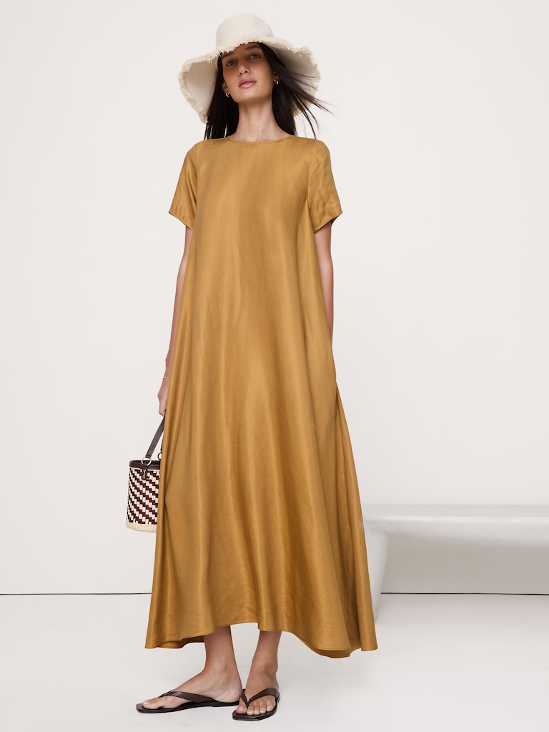 Viscose-Linen Trapeze Maxi Dress