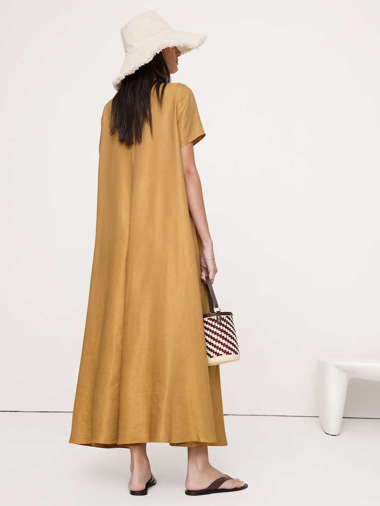 Viscose-Linen Trapeze Maxi Dress