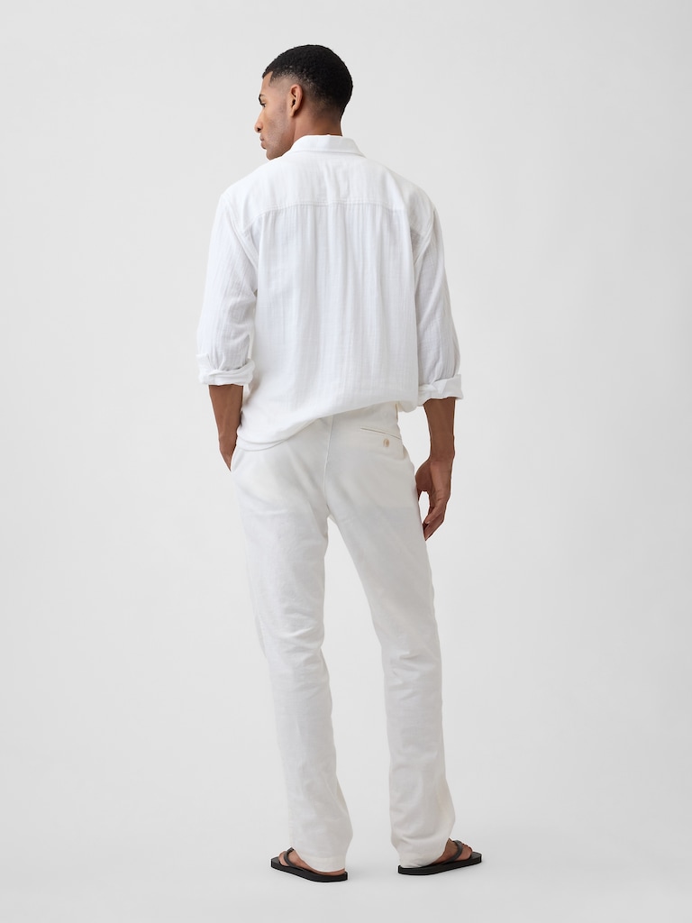 Straight Linen-Blend Pants