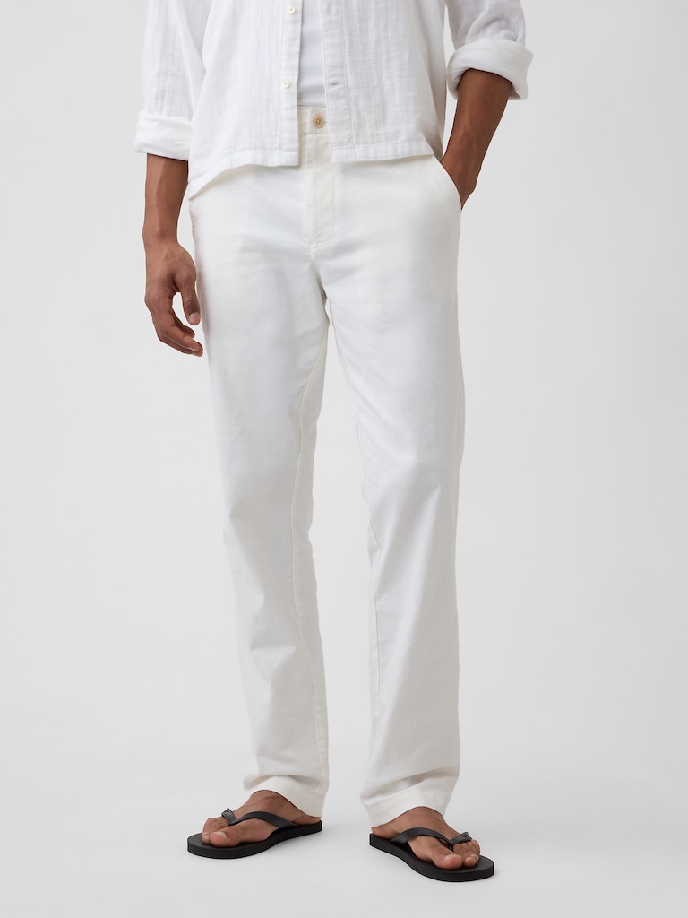 Straight Linen-Blend Pants