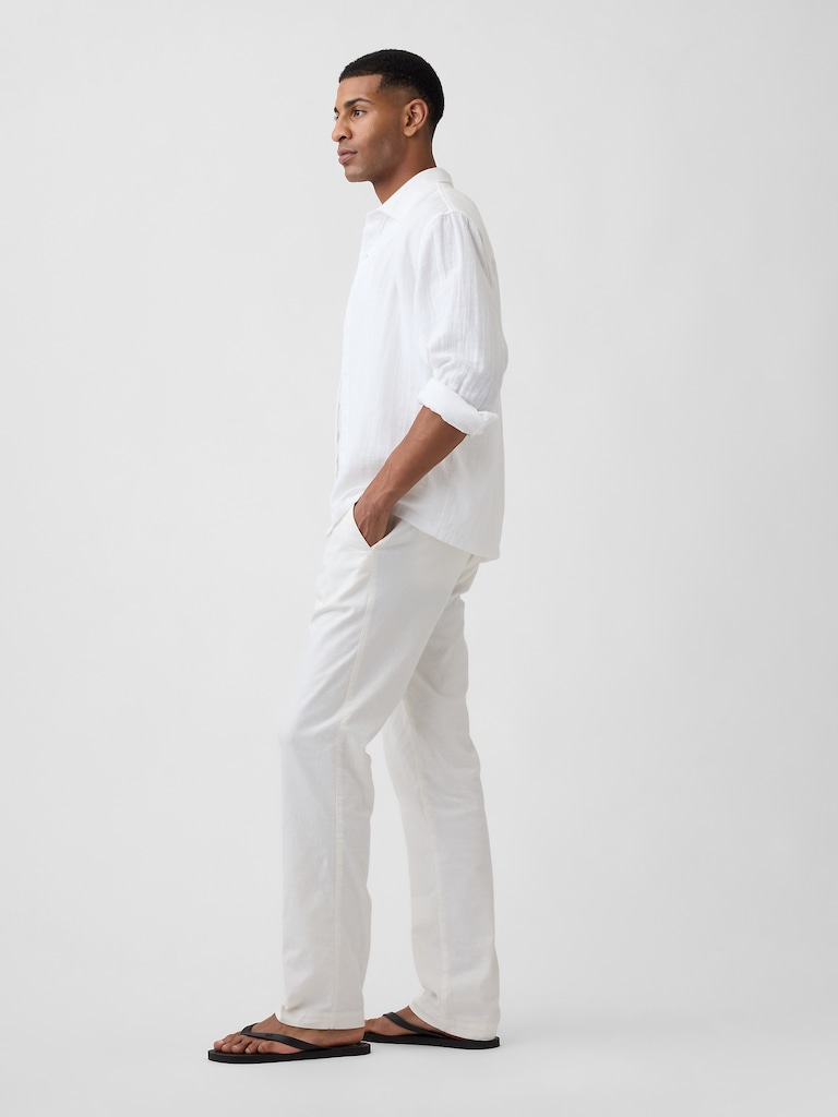 Straight Linen-Blend Pants