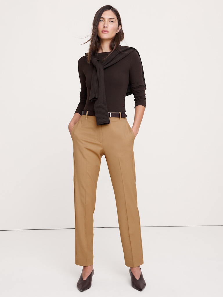 High-Rise Slim Italian Lightweight Wool Ankle Pant