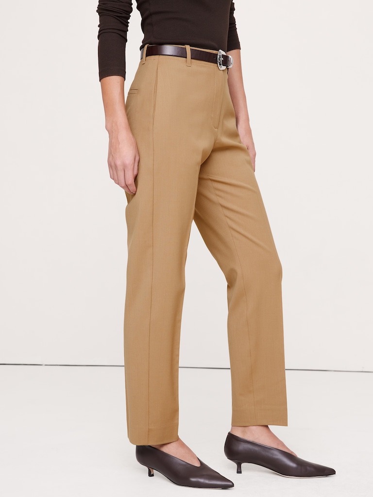 High-Rise Slim Italian Lightweight Wool Ankle Pant