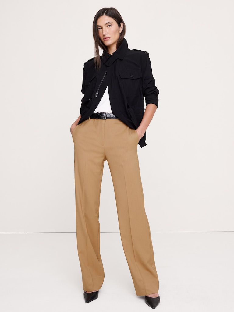 High-Rise Modern Straight Italian Lightweight Wool Pant