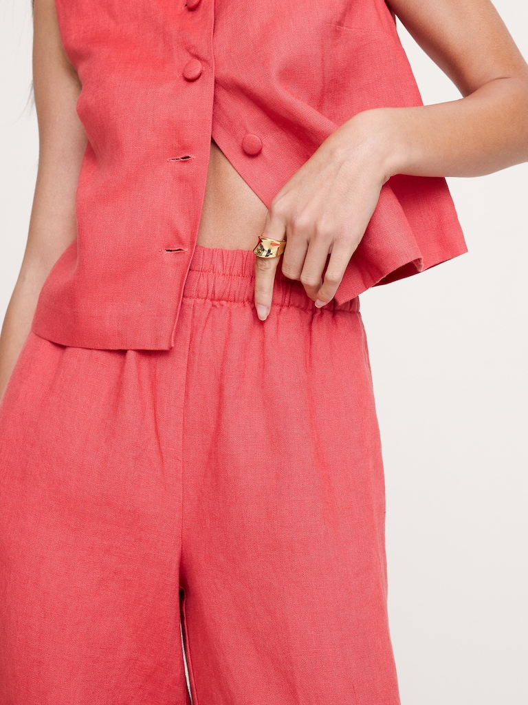 High-Rise Wide-Leg Linen Pull-On Ankle Pant