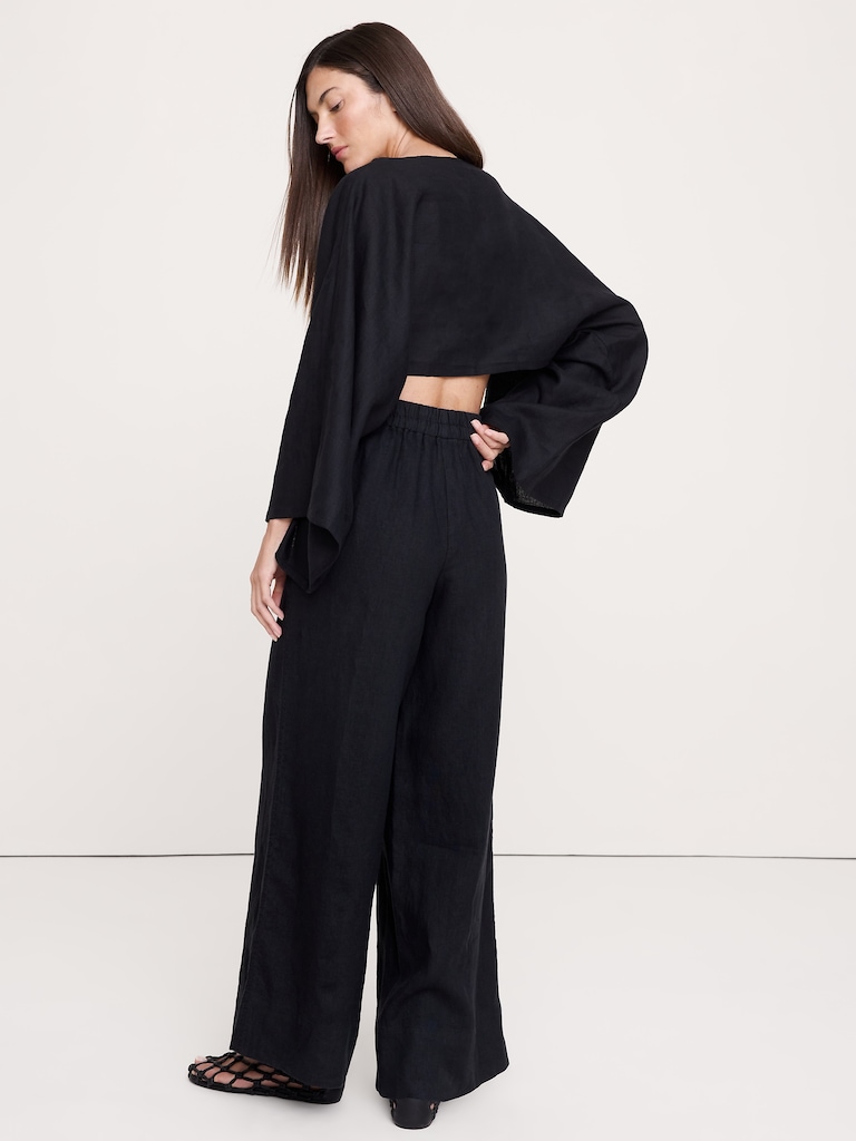 High-Rise Wide-Leg Linen Pull-On Ankle Pant