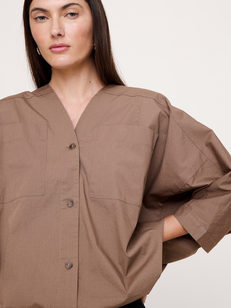 Stretch-Cotton Drawstring-Hem Top