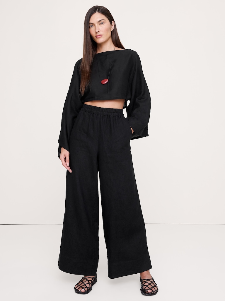 High-Rise Wide-Leg Linen Pull-On Ankle Pant