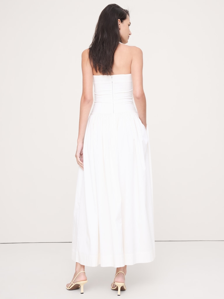 Stretch-Cotton Halter Maxi Dress