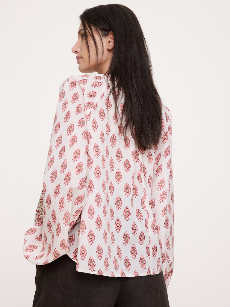 Lightweight Cotton Split-Neck Top