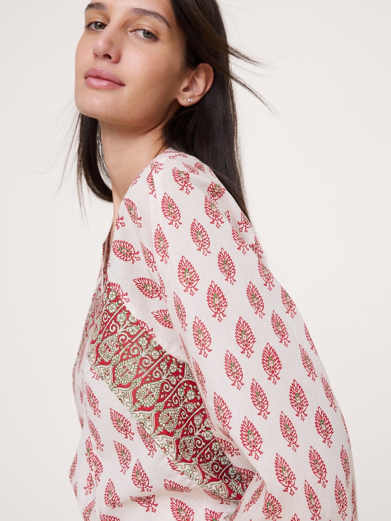 Lightweight Cotton Split-Neck Top