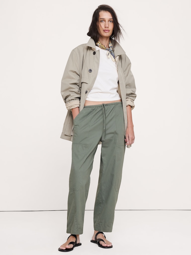 Cotton Poplin Barrel Pull-On Pant