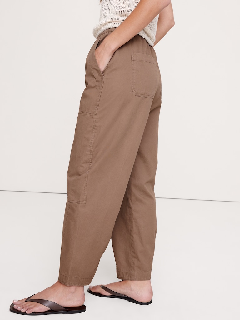 Cotton Poplin Barrel Pull-On Pant