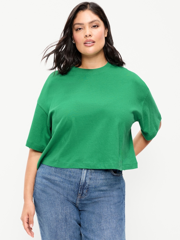 Vintage Crew-Neck Oversized Crop T-Shirt