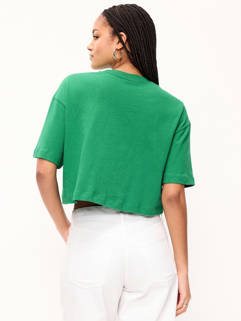 Vintage Crew-Neck Oversized Crop T-Shirt