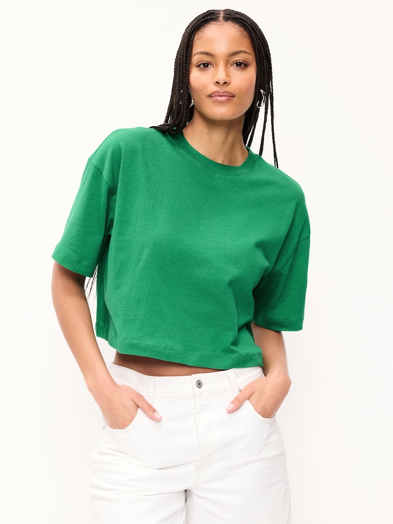 Vintage Crew-Neck Oversized Crop T-Shirt