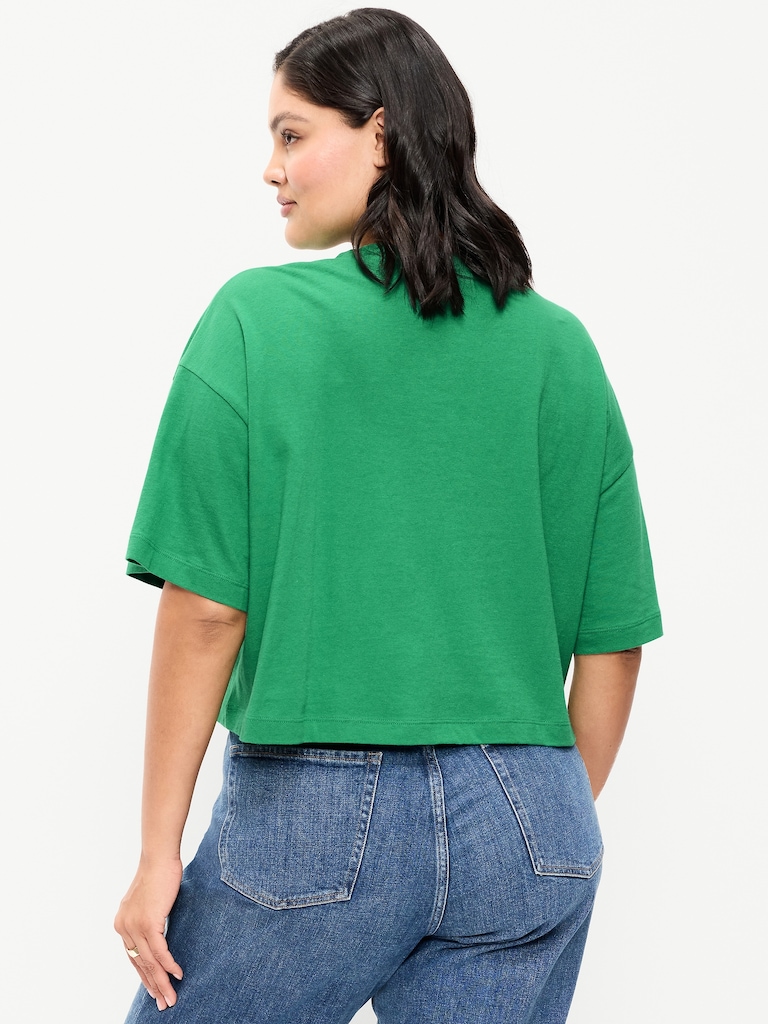 Vintage Crew-Neck Oversized Crop T-Shirt