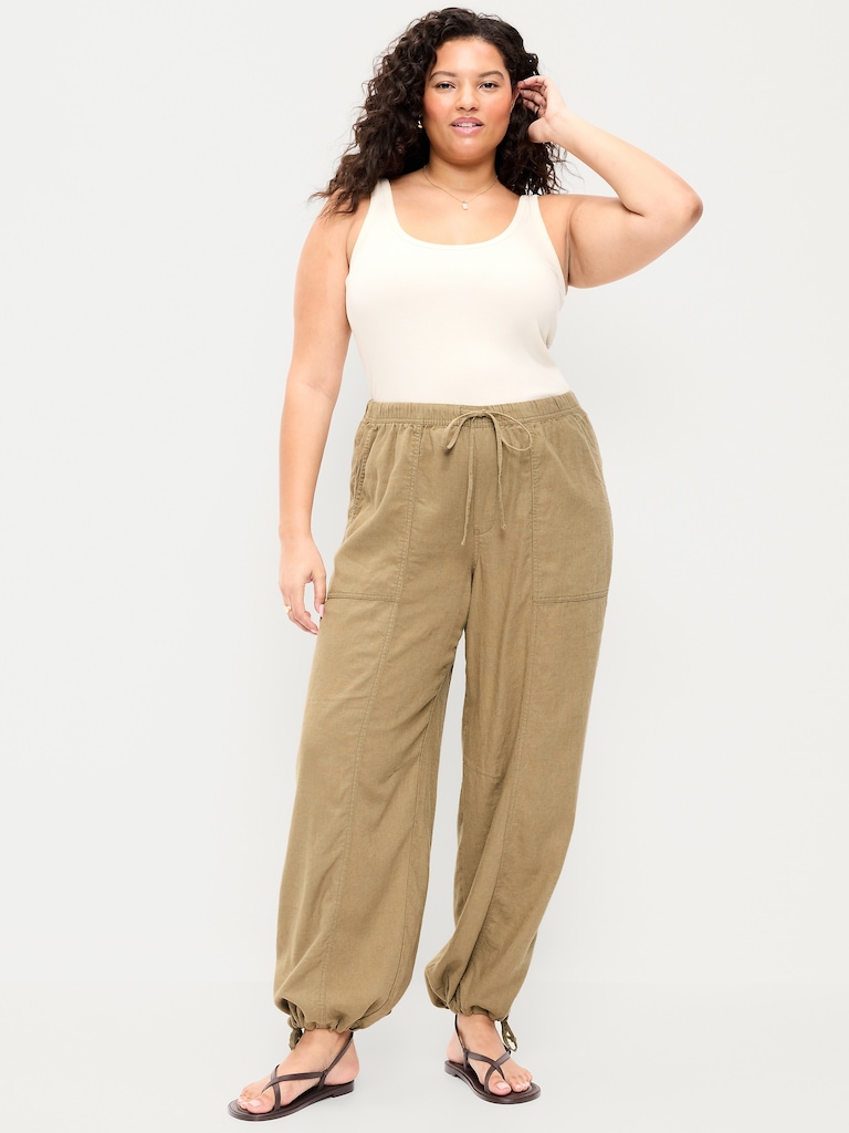 Mid-Rise Linen-Blend Cinched-Ankle Pants