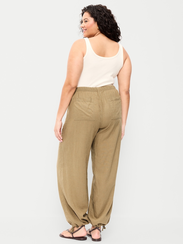 Mid-Rise Linen-Blend Cinched-Ankle Pants