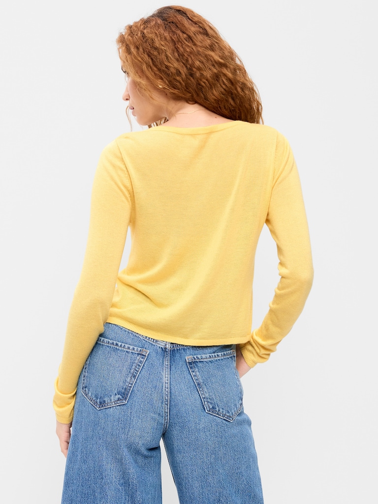 V-Neck Long-Sleeve Sheer Cropped Cardigan