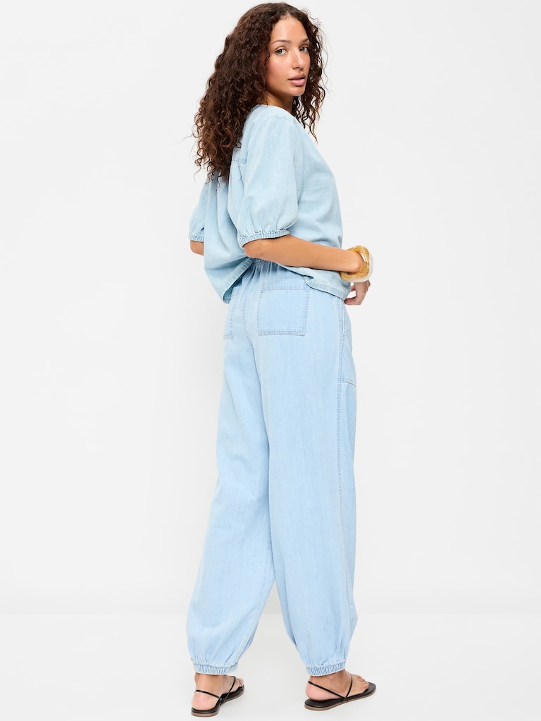 Mid-Rise Pull-On Utility Harem Jeans