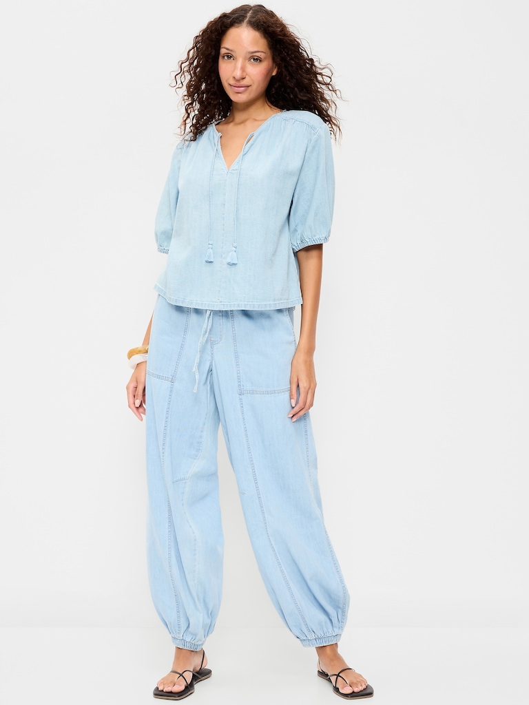 Mid-Rise Pull-On Utility Harem Jeans