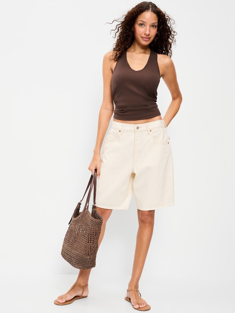 Sleeveless Ribbed Loop-Back Tank Top