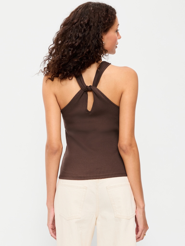 Sleeveless Ribbed Loop-Back Tank Top