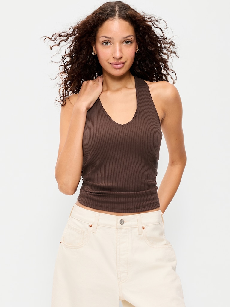 Sleeveless Ribbed Loop-Back Tank Top