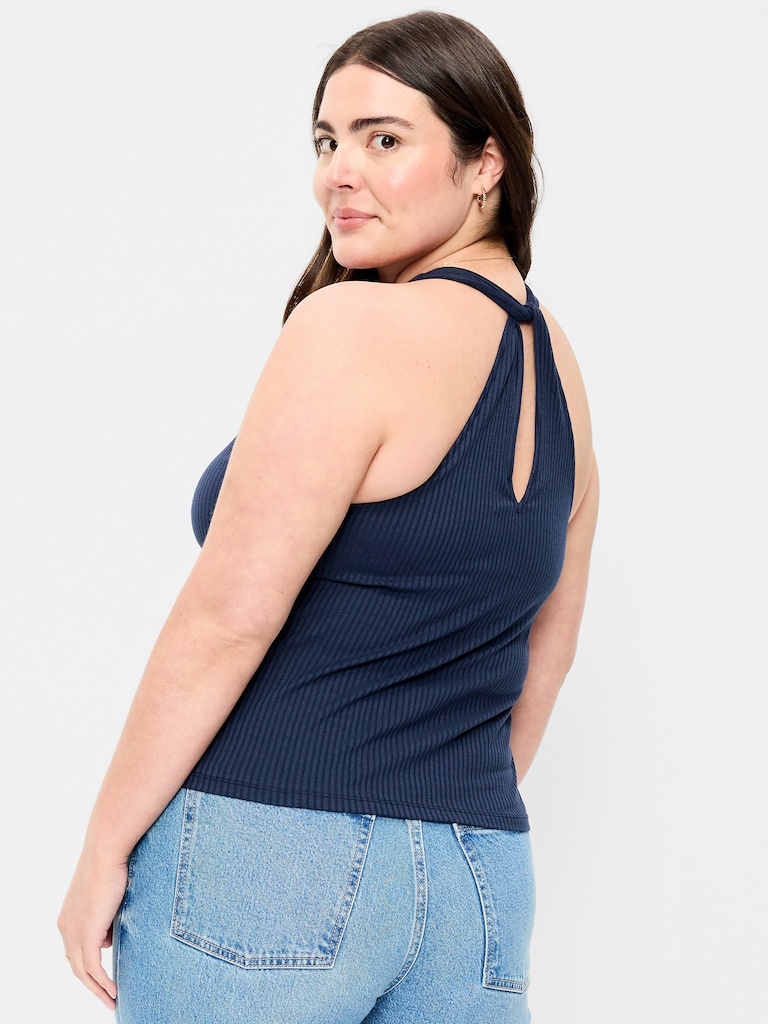 Sleeveless Ribbed Loop-Back Tank Top