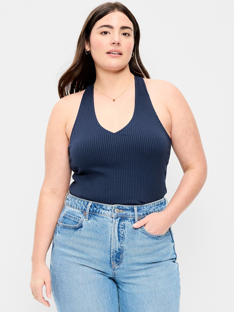 Sleeveless Ribbed Loop-Back Tank Top