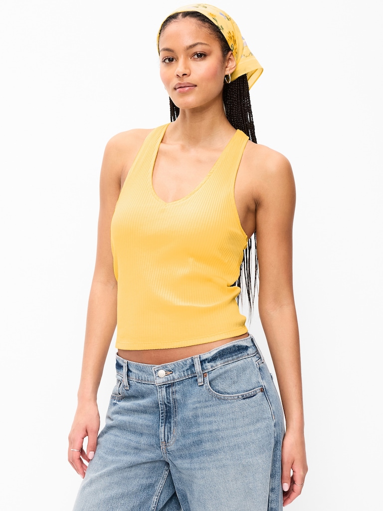 Ribbed Loop-Back Halter Top