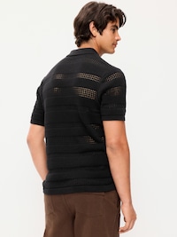 Short-Sleeve Open-Knit Sweater Shirt