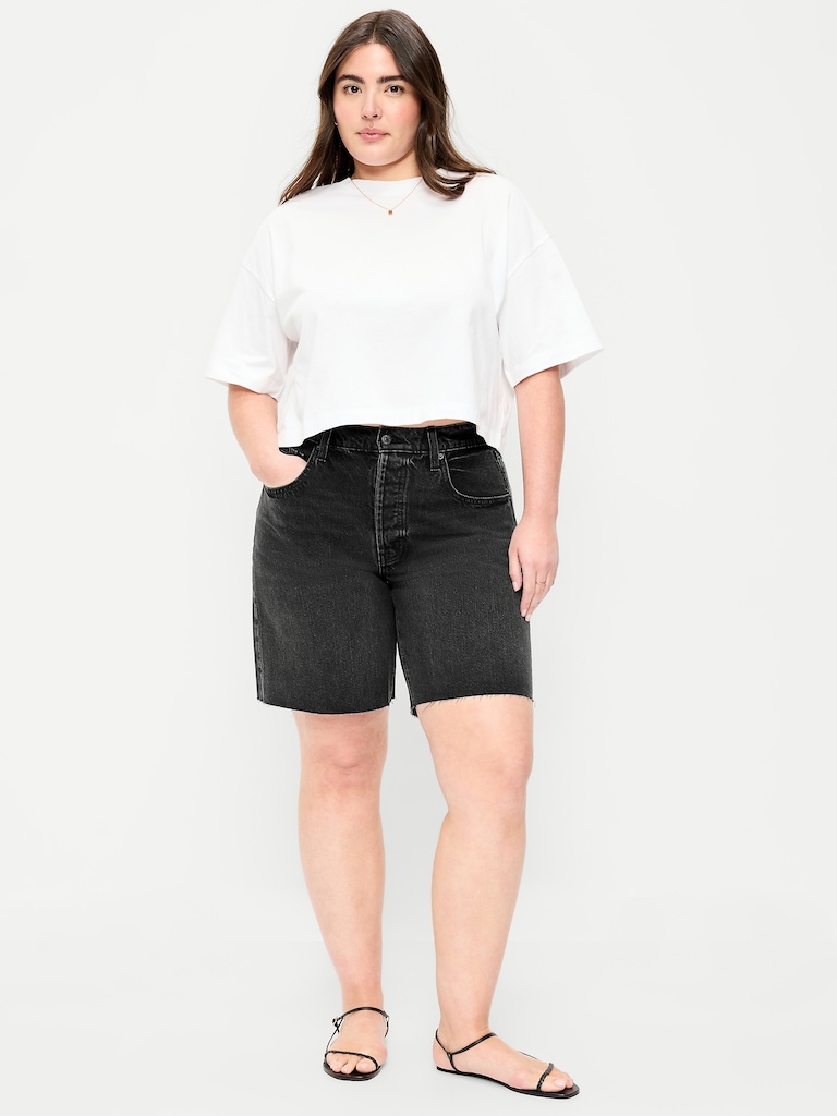 Mid-Rise Baggy Jean Shorts -- 9-inch inseam