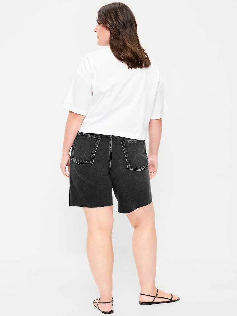 Mid-Rise Baggy Jean Shorts -- 9-inch inseam