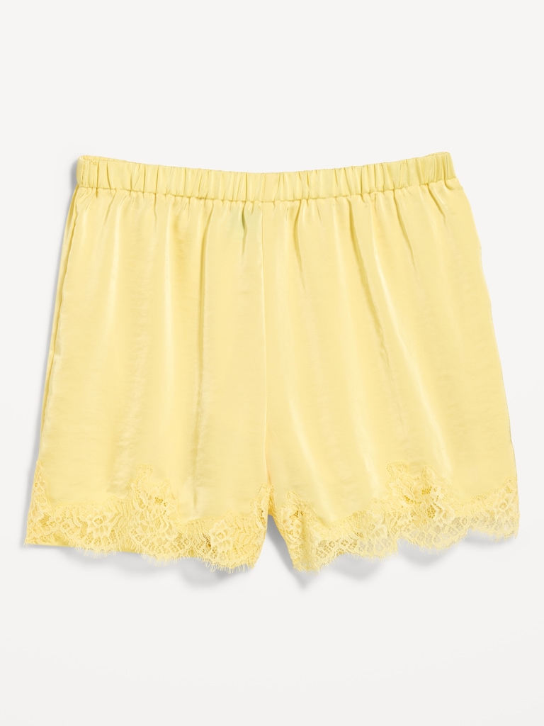 High-Waisted Lace-Trim Satin Shorts