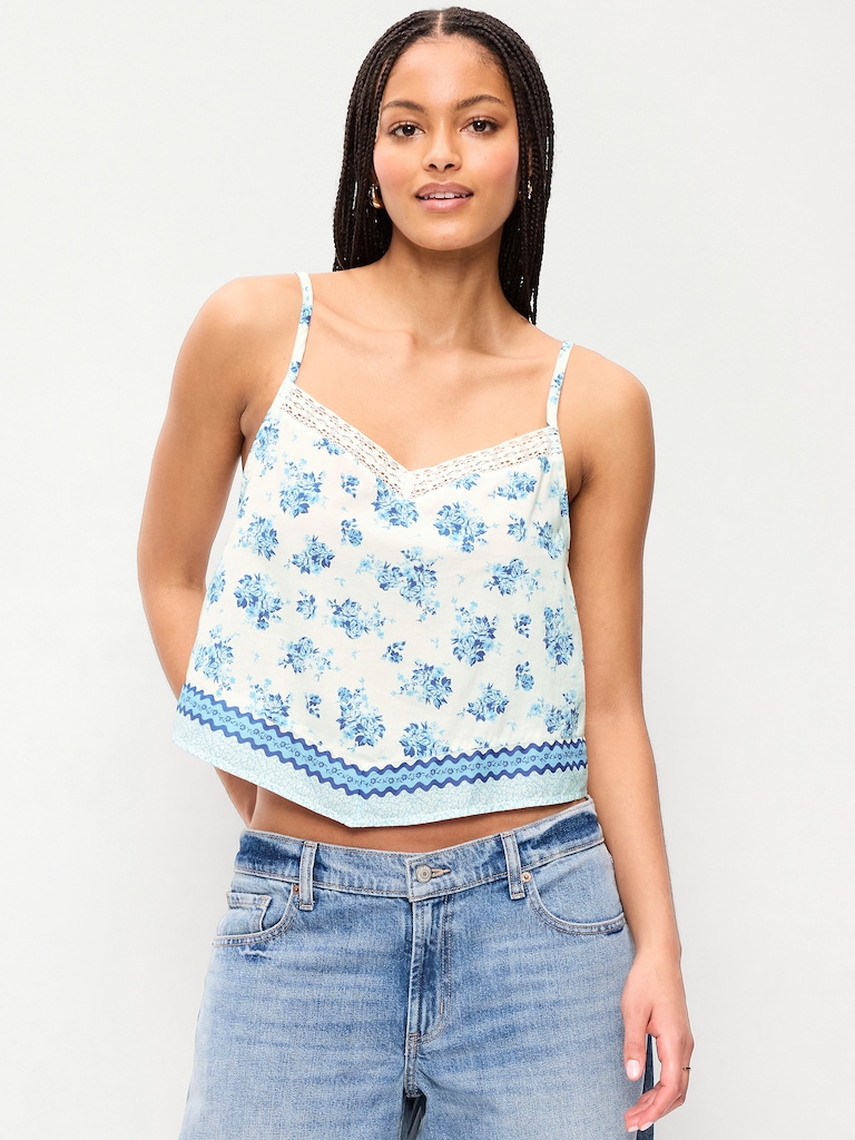 Lace-Trim Scarf Tank Top