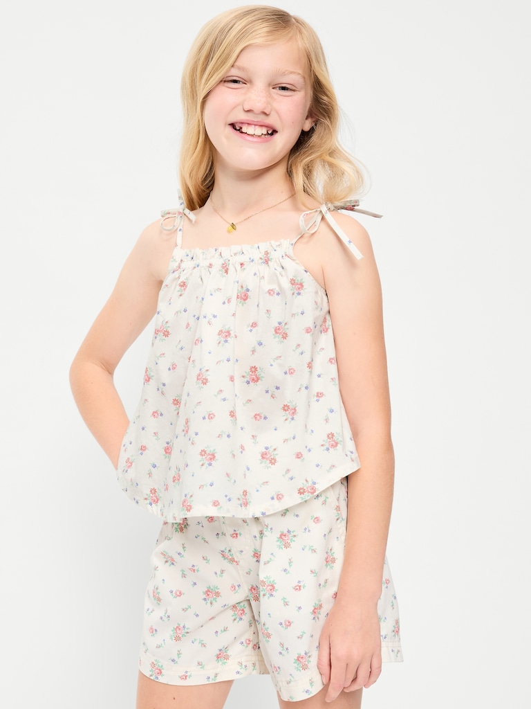 Printed Sleeveless Tie-Shoulder Top for Girls