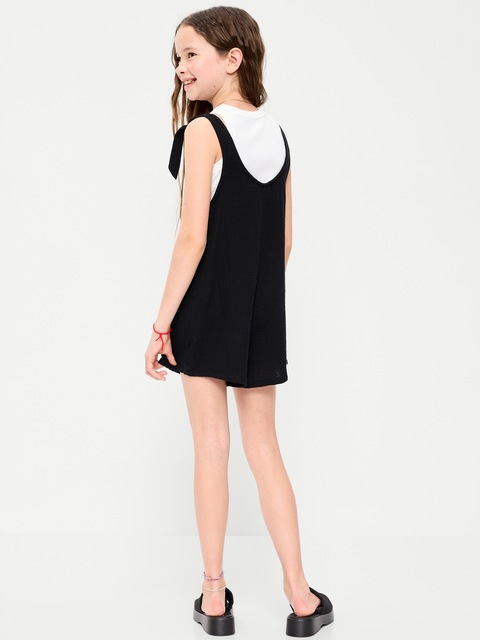 Sleeveless Tie-Strap Double-Weave Romper for Girls