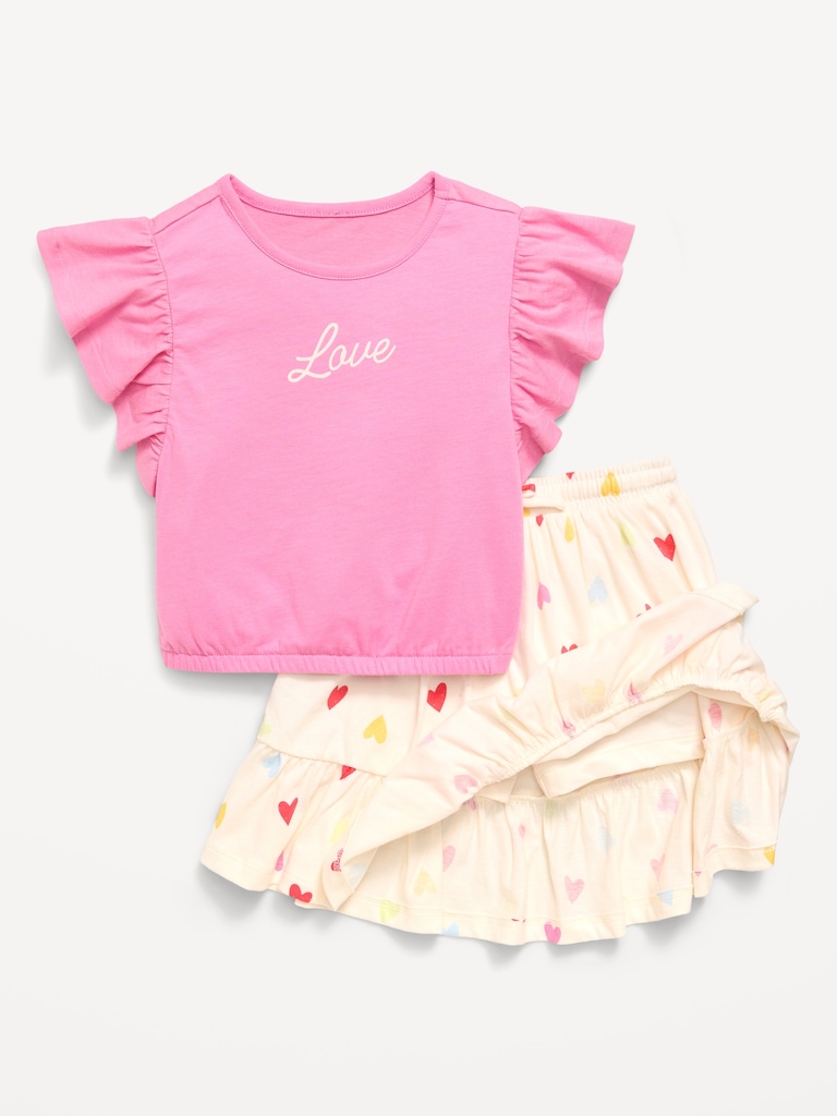 Short-Sleeve Graphic T-Shirt and Skort Set for Toddler Girls