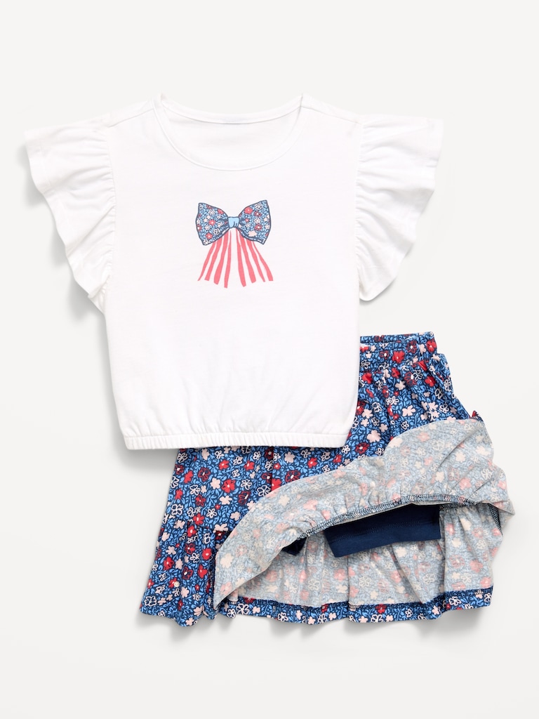 Short-Sleeve Graphic T-Shirt and Skort Set for Toddler Girls