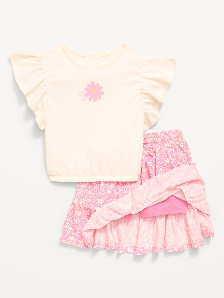 Short-Sleeve Graphic T-Shirt and Skort Set for Toddler Girls