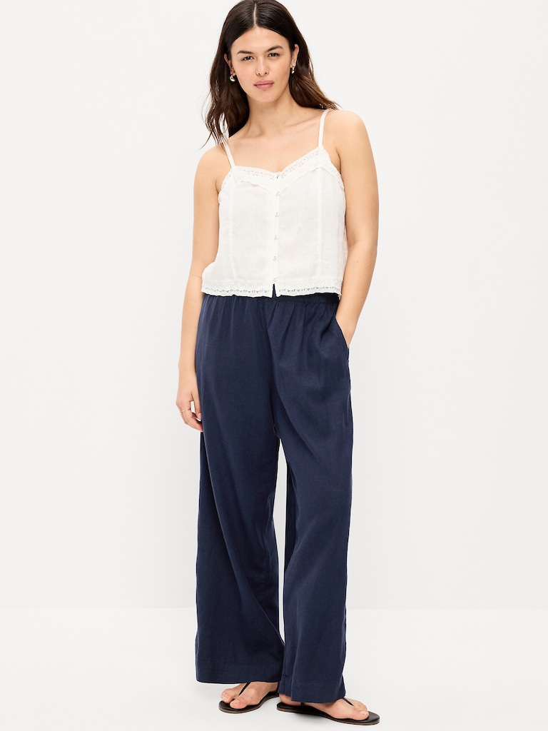 High-Waisted Linen-Blend Super Wide-Leg Pants