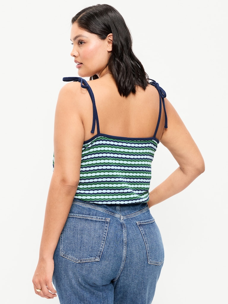 Sleeveless Pointelle Tie-Strap Tank Top