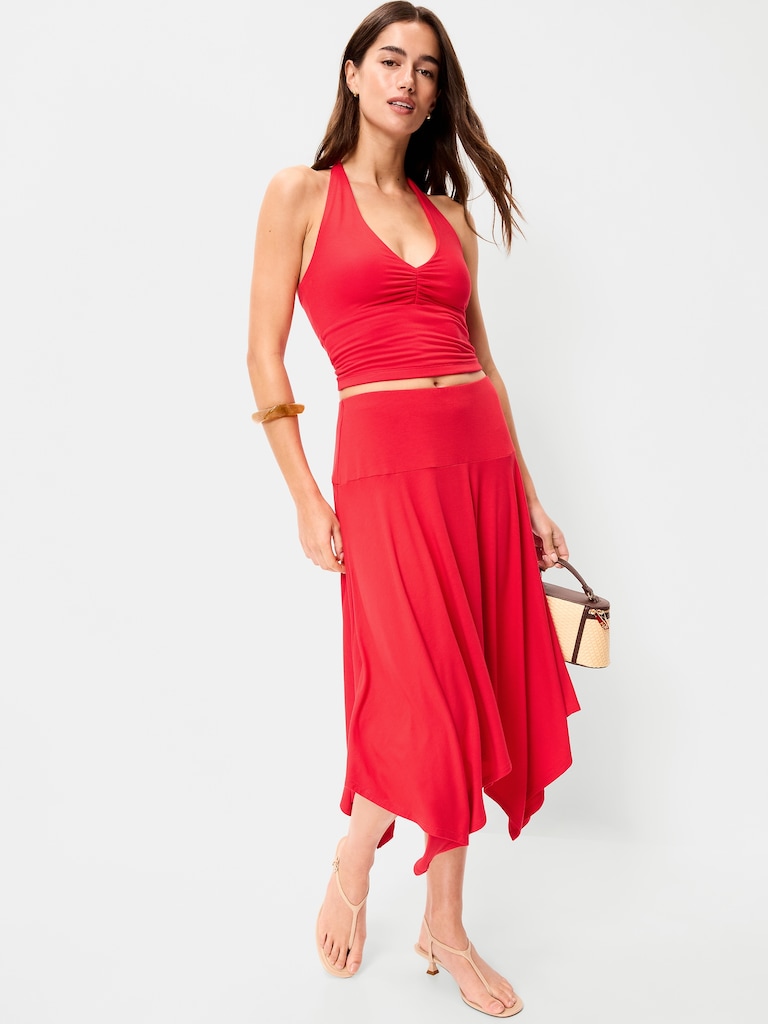 Short-Sleeve Jersey Smocked-Front Top